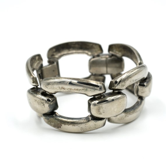 Vintage Silver Tone Chain Link Bracelet // Statem… - image 4