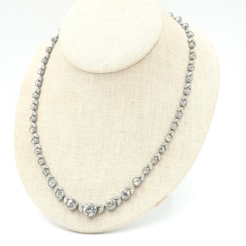 Vintage 1940s Art Deco Paste Rhinestone Riviere Necklace 18.75