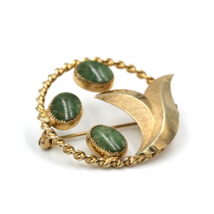 Vintage 12K Gold Filled Jade Brooch // Vintage Jade // Mid Century Gold Filled Pin // Vintage Catamor Brooch image 2