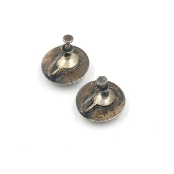 Vintage Sterling Silver Petrified Wood Screwback Earrings .6" - Fred Harvey Era View 4