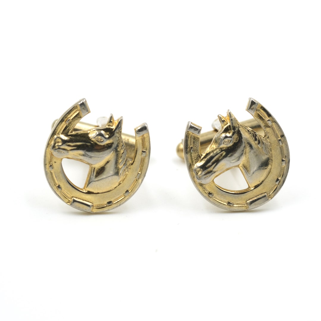 Vintage Horse Cufflinks .94 Horseshoe Accessory Statement Cufflinks Light Gold Toned Equestrian Cufflinks Etsy Australia