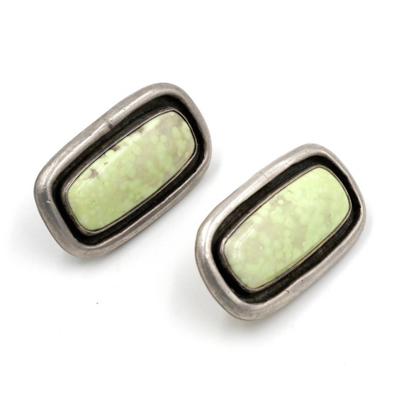 Unique Stone & Sterling Clip Earrings // Vintage … - image 1