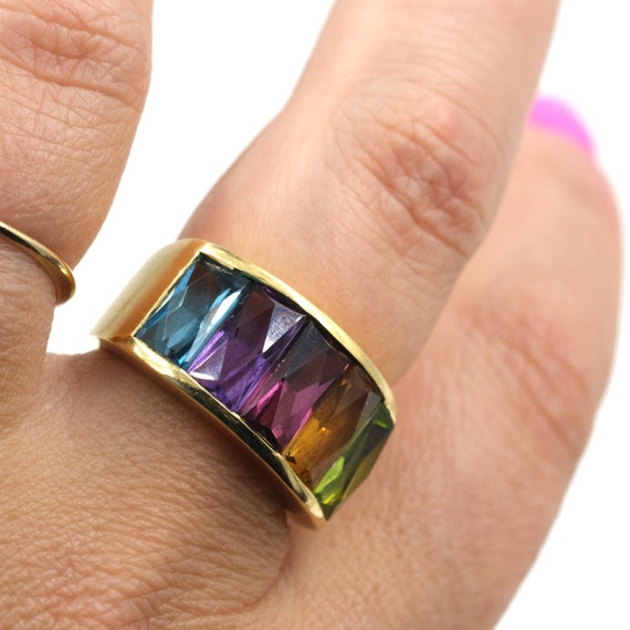 Vintage 18k Gold Rainbow Gemstone Ring // Vintage… - image 10