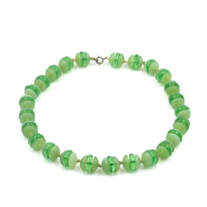 Vintage Uranium Glass Bead Necklace 16.25&quot; / Vaseline Glass Necklace // Vintage Glass Necklace // Glass Layering Necklace // Green Statement
