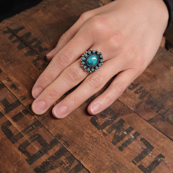 Size 7.5 // Vintage Turquoise Cluster Ring // Vin… - image 2