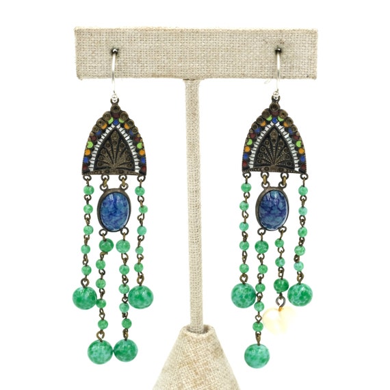 Enamel & Glass Dangle Statement Earrings // Vinta… - image 1