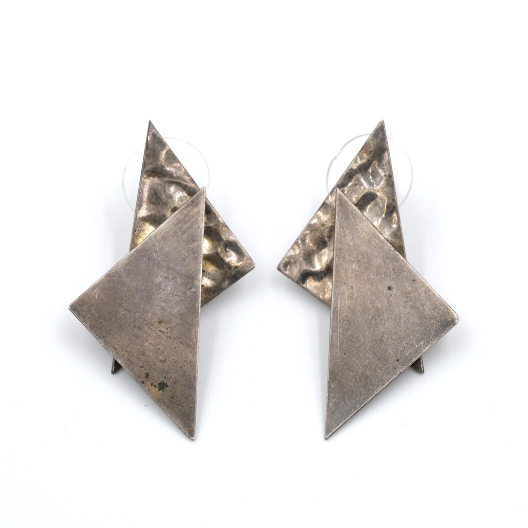 Modernist Sterling Triangle Earrings // Vintage Sterling // Geometric
