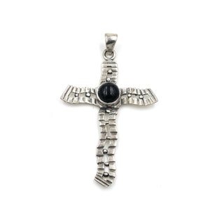 Vintage Sterling Cross Pendant // Vintage Cross Pendant // Sterling Silver Pendant // Vintage Onyx Cross