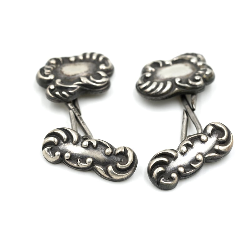 Antique Sterling Repousse Cufflinks // Antique Cufflinks // Sterling Cloud Cufflinks // Late Victorian Cufflinks image 2