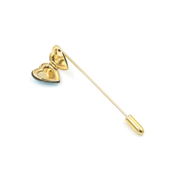 Vintage Enamel Heart Locket Stick Pin 2.4" // Vin… - image 2