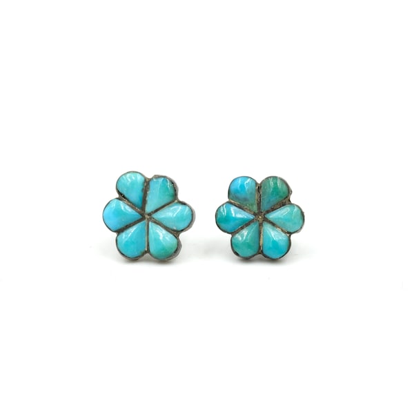 1970s Turquoise Stud Earrings // Old Turquoise Earrings // Vintage Turquoise Stud Earrings // Turquoise Stud Flower Earrings