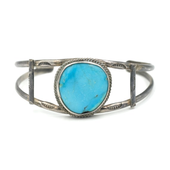 Vintage Turquoise & Sterling Cuff / Old Turquoise… - image 1