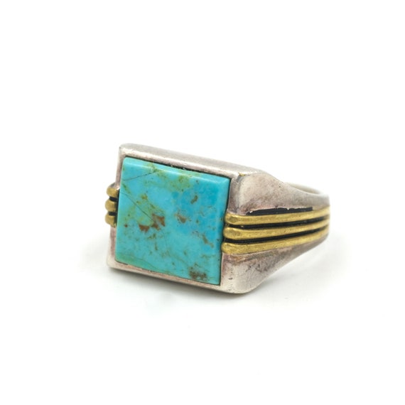 Size 11.25 // Vintage Sterling, Brass & Turquoise… - image 1