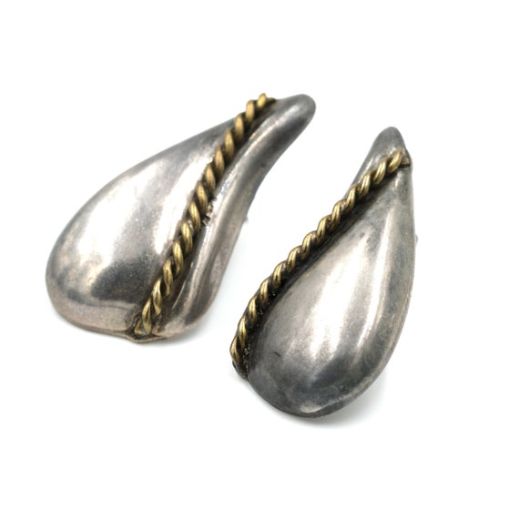 Vintage Taxco Sterling & Brass Statement Earrings… - image 3