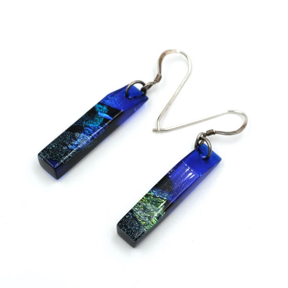 Vintage Dichroic Glass Dangle Earrings // Vintage 