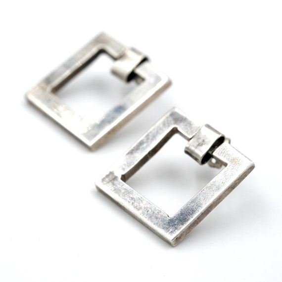 Vintage Modernist Sterling Square Geometric Earri… - image 2