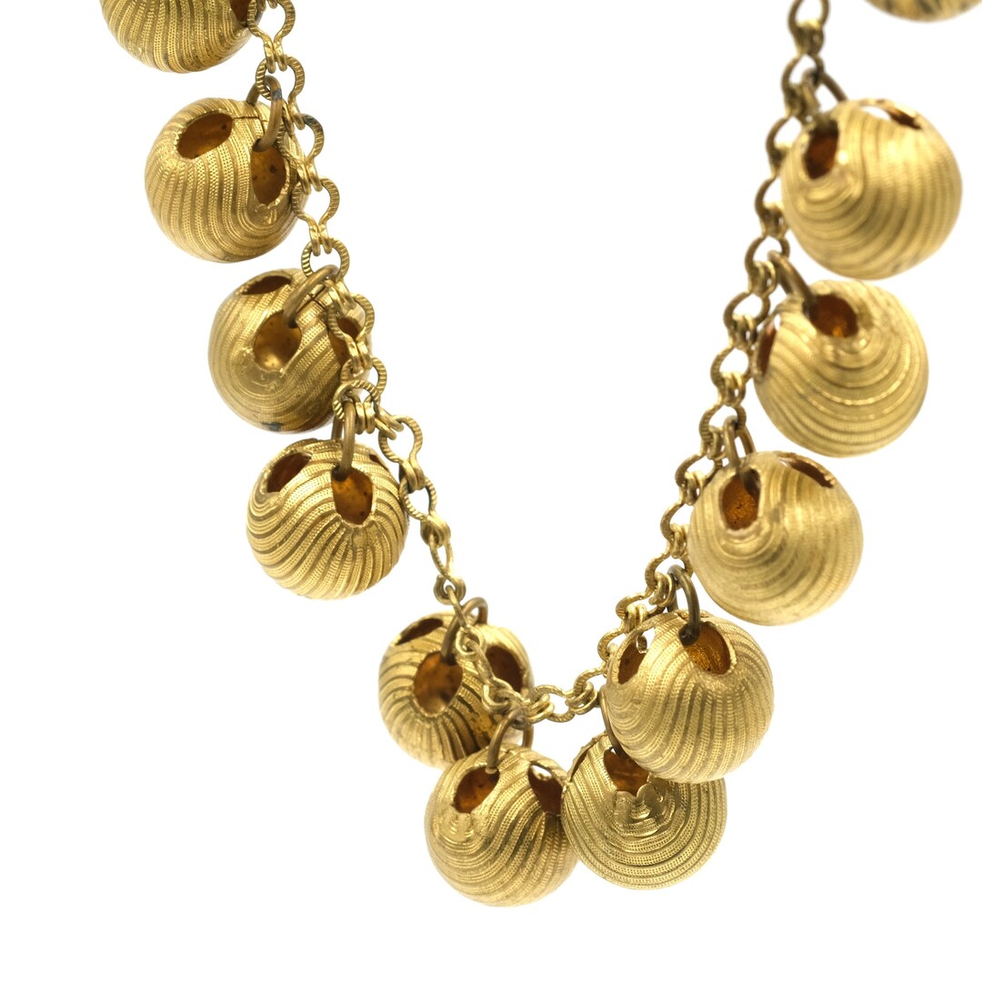 Vintage Brass Ball Bead Necklace // Gold Tone Necklace // Art Deco
