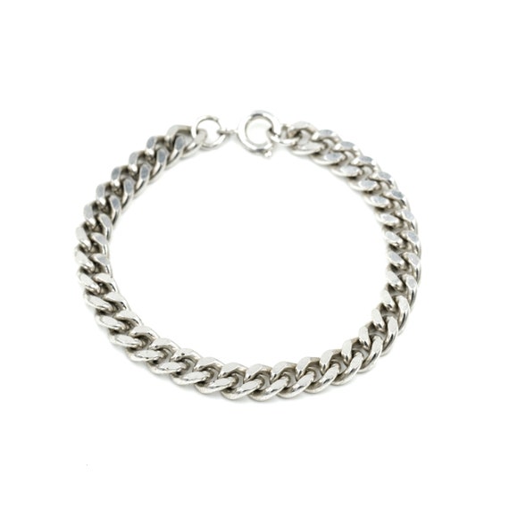 Heavy Silver Tone Statement Chain Bracelet // Vin… - image 1