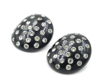 Vintage Plastic & Rhinestone Statement Clip On Earrings 1.1"