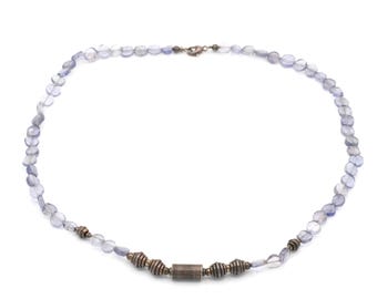 Vintage Sterling & Amethyst Beaded Necklace - 16"