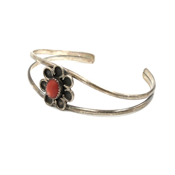 Sterling Coral Flower Cuff // Vintage Coral Cuff … - image 2