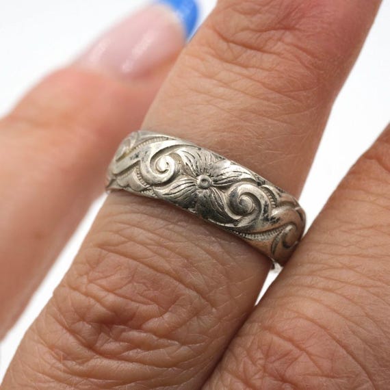 Vintage 90s Sterling Flower Band Size 6.25 - Etsy