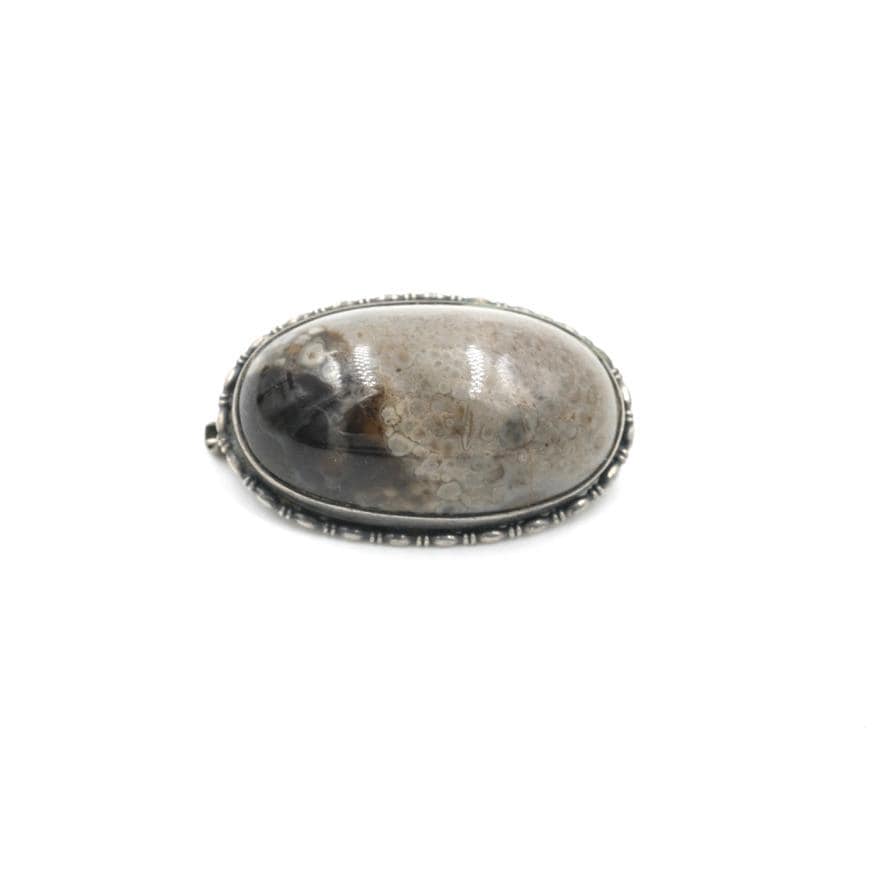 Broche Ancienne En Agate Et Argent Massif - XIXe Siècle - Style Victorien - Occasion