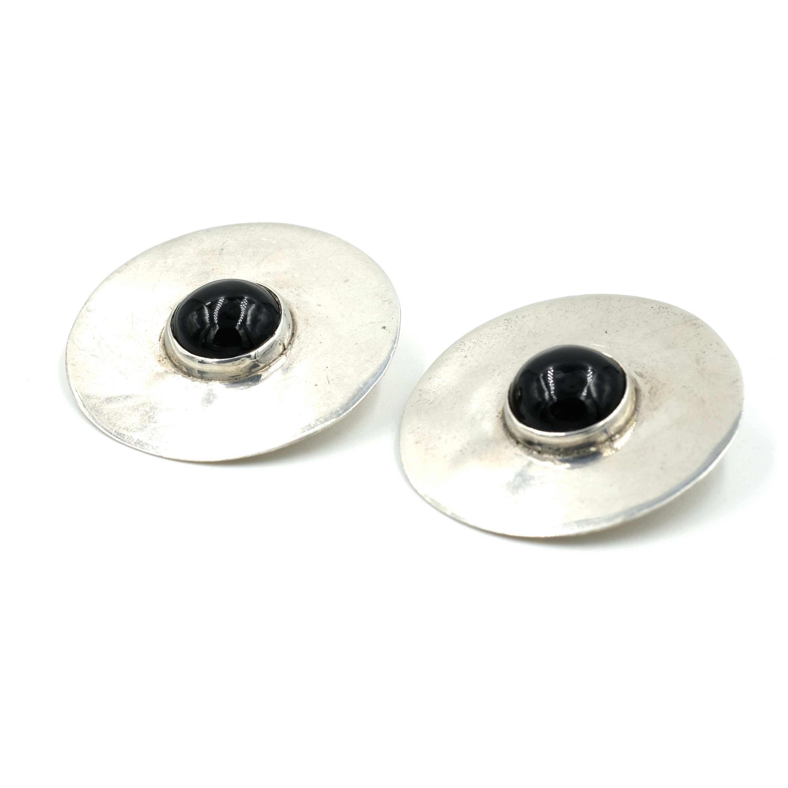 Vintage Taxco XL Sterling Silver Earrings // XL Disk Earrings // Statement Earrings // Modernist Taxco Sterling