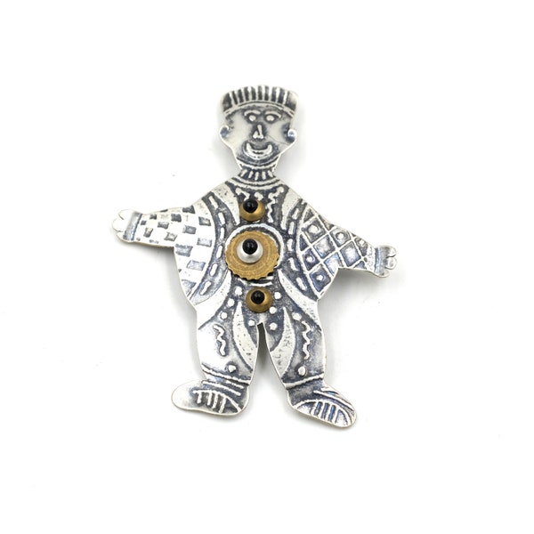 Vintage Millidot Sterling & Brass Man Brooch 2.1" // Jane Carpenter / Millidot Handmade Artisan Statement Jewelry