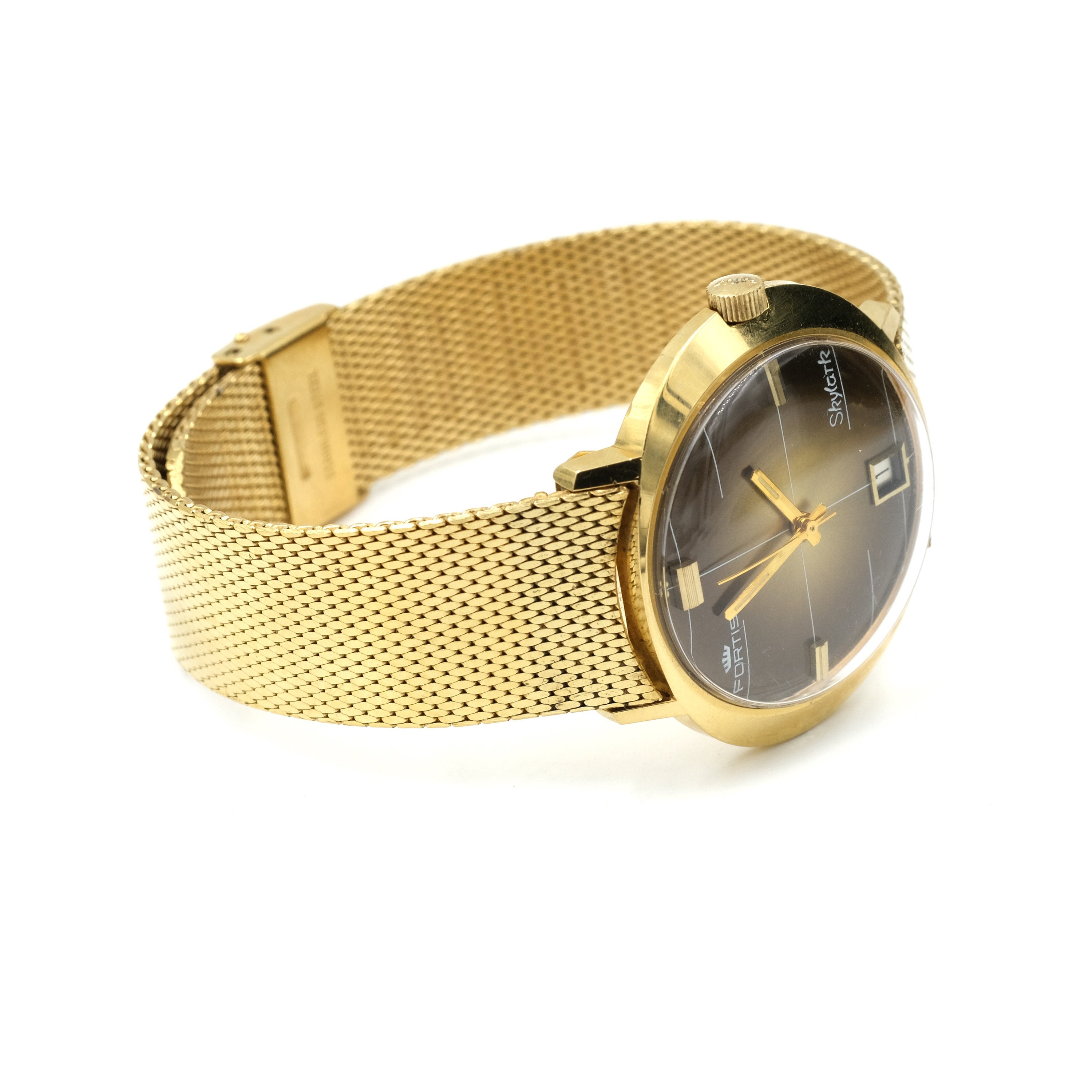 1970s Fortis Skylark Watch 7.5 Runs Vintage Gold Toned Calendar