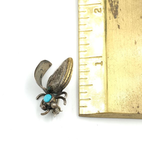 Vintage Turquoise & Sterling Insect Brooch // Old… - image 6