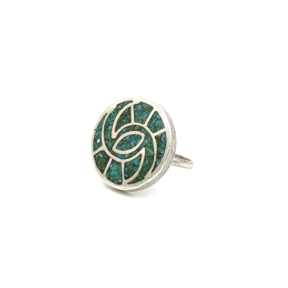 Vintage Turquoise Chip Inlay Ring // Size: 3.25  … - image 1