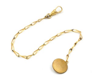 Vintage Art Deco Watch Chain with Dogclip 9", Charm Holder