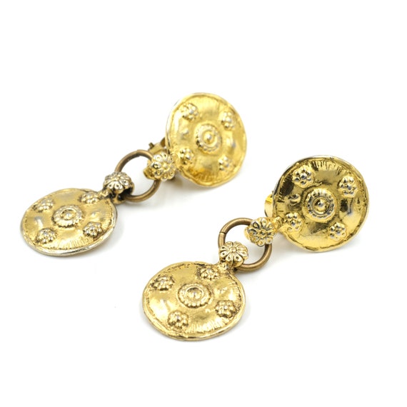 Vintage Gold Tone Double Disk Earrings // Vintage 