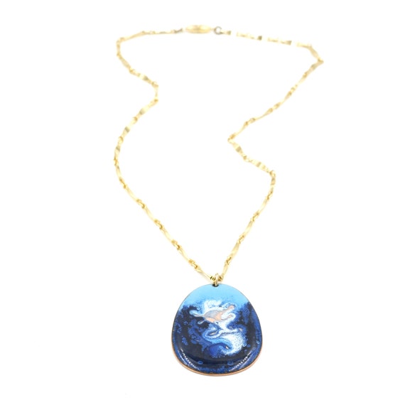 Vintage Enamel Pendant Neckalce 23" // Statement … - image 2