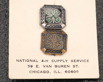 1950's Set of Two 4-H Pins, Sterling & Brass .5"