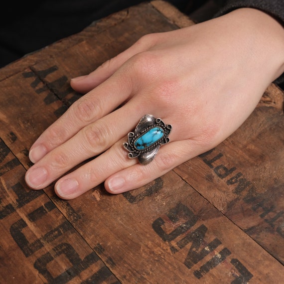 Turquoise & Sterling Leaf Ring // Size 5 Ring // … - image 2