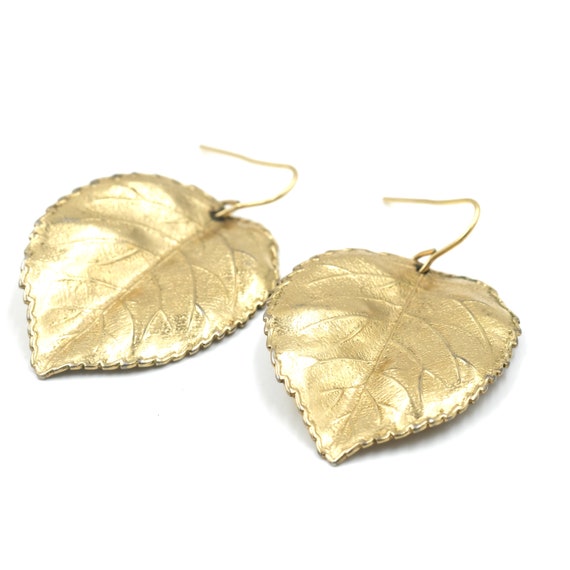 Vintage Gold Tone Monet Leaf Earrings // Gold Ton… - image 2