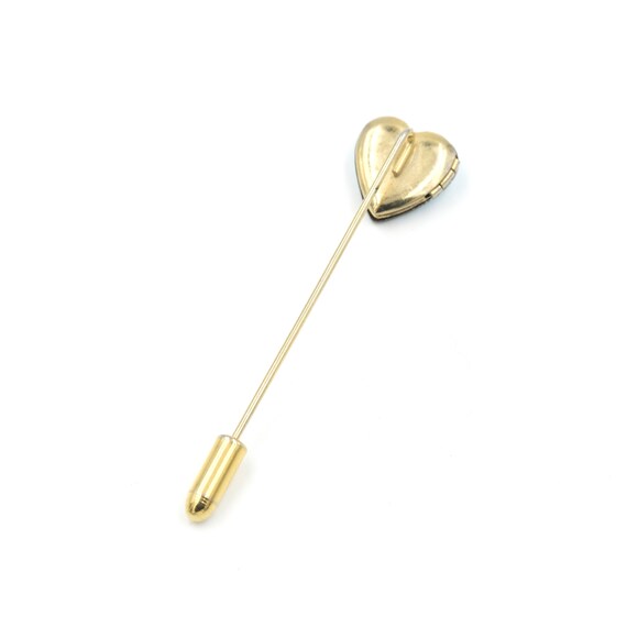 Vintage Enamel Heart Locket Stick Pin 2.4" // Vin… - image 5