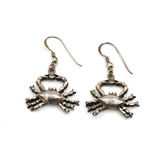 Sterling Crab Earrings // Vintage Crab Dangles //… - image 1