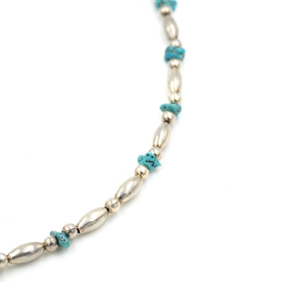 Vintage Turquoise & Silver Toned Bead Necklace 19… - image 5