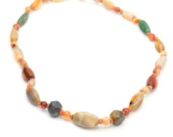 Vintage 1960s Chunky Agate Gemstone Beaded Necklace - 25.5" Long