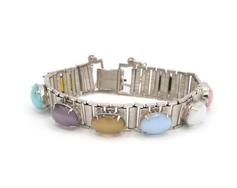 Vintage Sarah Coventry Glass Cabachon Panel Bracelet ~7"