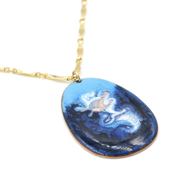 Vintage Enamel Pendant Neckalce 23" // Statement … - image 3