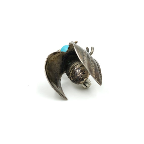 Vintage Turquoise & Sterling Insect Brooch // Old… - image 4
