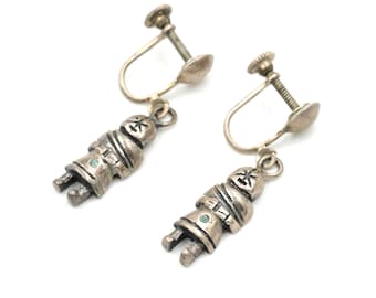 Vintage Sterling Mudhead Kachina Screwback Earrings 1.25"