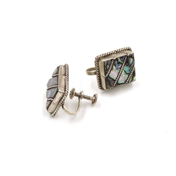 Vintage Abalone Inlay Screwback Earrings - image 3