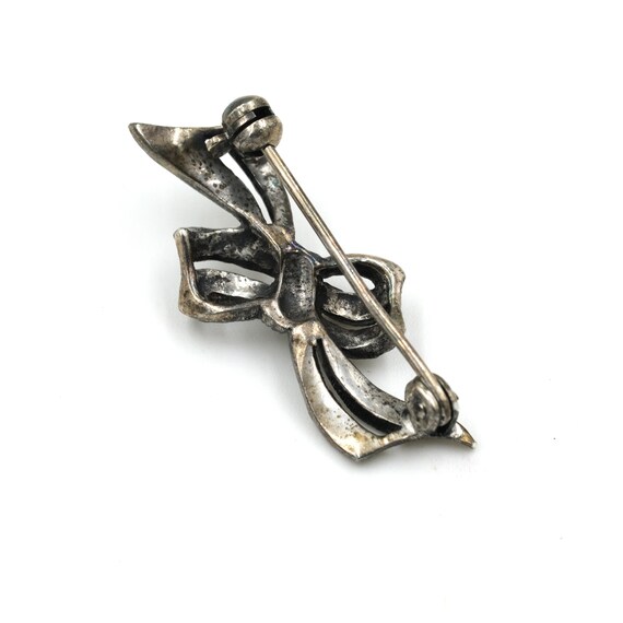 Estate Vintage Sterling & Marcasite Bow Brooch (1… - image 3