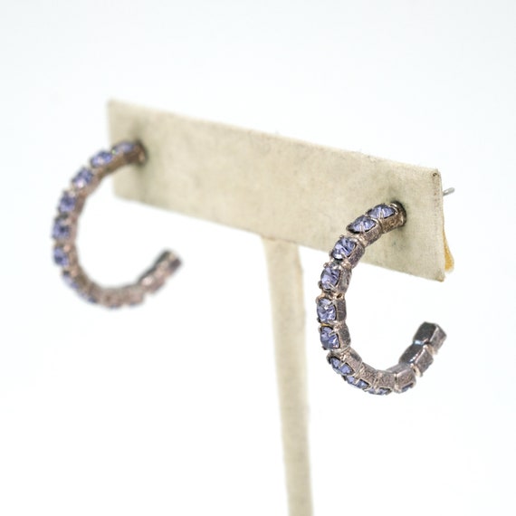 Vintage Purple Rhinestone Hoop Earrings .9" // 90… - image 5