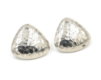 90s Silver Toned Hammered Triangle Earring 1"